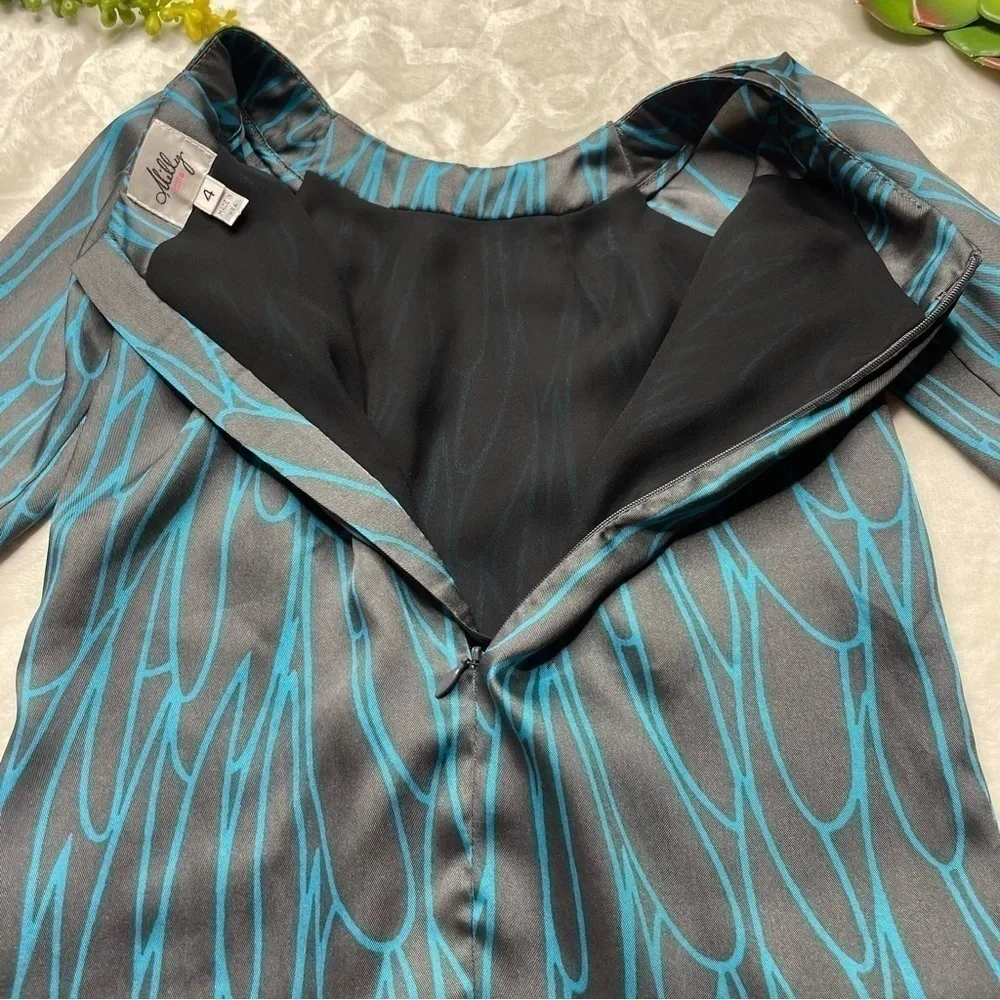 Milly Minis Sateen 3/4 Sleeve Gray Turquoise Printed Special Occasion Dress 4